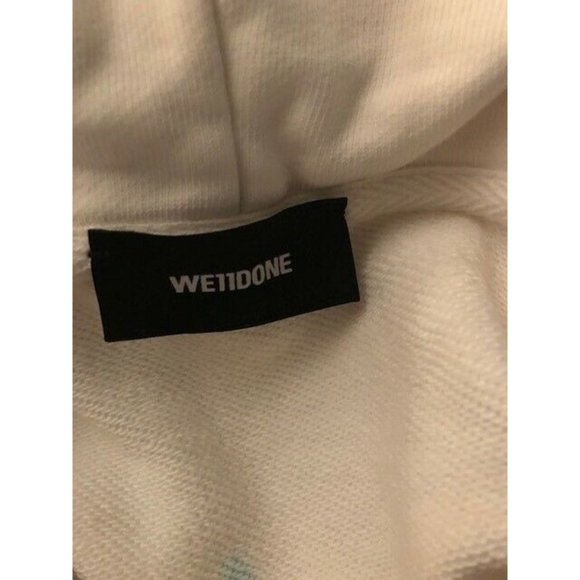 NWT $850 WE11DONE WHITE HOODIE PEARL NECKLACE TEDDY REFLECTIVE US SZ MEDIUM - Picture 8 of 10